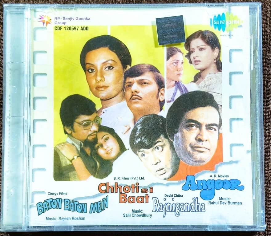 Baton Baton Mein (1979) Rajesh Roshan / Chhoti Si Baat (1975)  Salil Chowdhury / Rajnigandha (1974)  Salil Chowdhury / Angoor (1982) R. D. Burman Pre-Owned Saregama – RPG Audio CD
