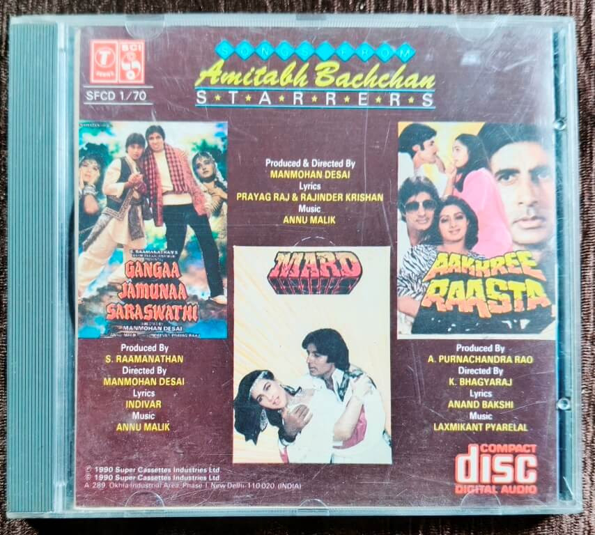 Songs From Amitabh Bachchan Starrers : Gangaa Jamunaa Saraswathi (1988) Annu Malik / Mard (1985) Annu Malik / Aakhree Raasta (1986) Laxmikant-Pyarelal Pre-Owned T-Series Steel Edition Audio CD