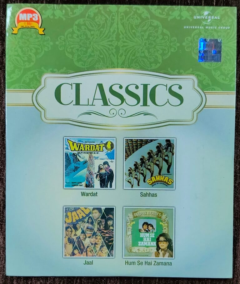 Classics - Wardat (1981) Bappi Lahiri / Sahhas (1981) Bappi Lahiri /Jaal (1986) Anu Malik / Hum Se Hain Zamana (1983) Raamlaxman Pre-Owned Universal MP3 CD