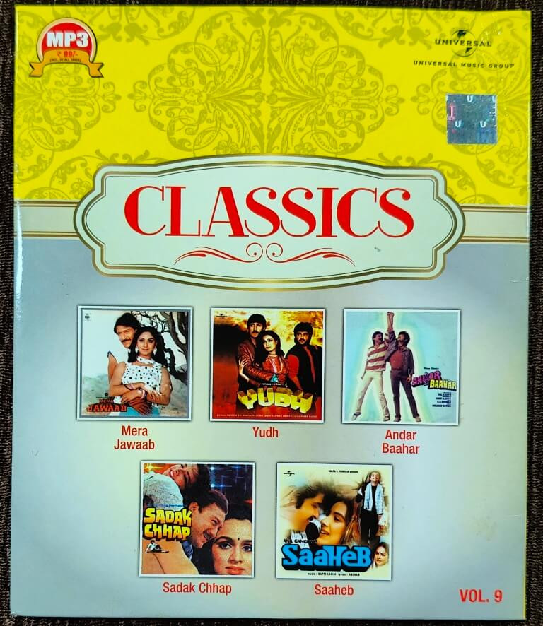 Classics - Mera Jawaab (1985) Laxmikant-Pyarelal / Yudh (1985) Kalayanji-Anandji / Andar Baahar (1984) R D Burman / Sadak Chhap (1987) Bappi Lahiri / Saaheb (1985) Bappi Lahiri Pre-Owned  Mp3 CD