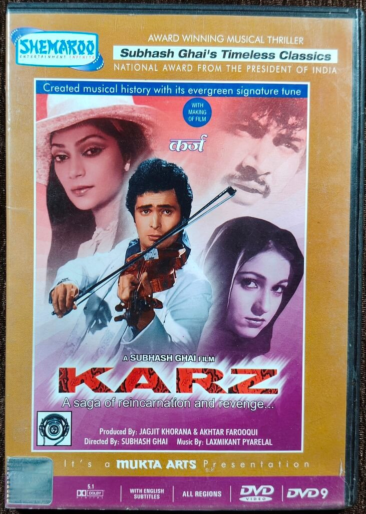 Karz (1980) Directed by Subhash Ghai & Music by Laxmikant–Pyarelal Pre-Owned Shemaroo Single DVD