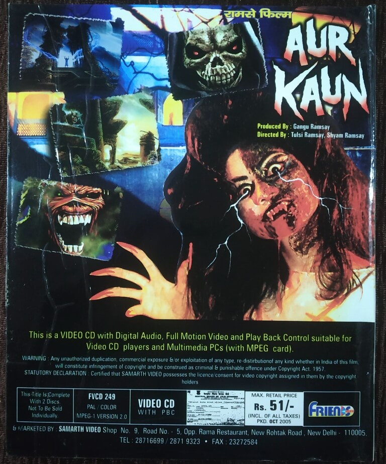 Aur Kaun (1979) Shyam Ramsay & Tulsi Ramsay  Pre-Owned Friends Double Video CD