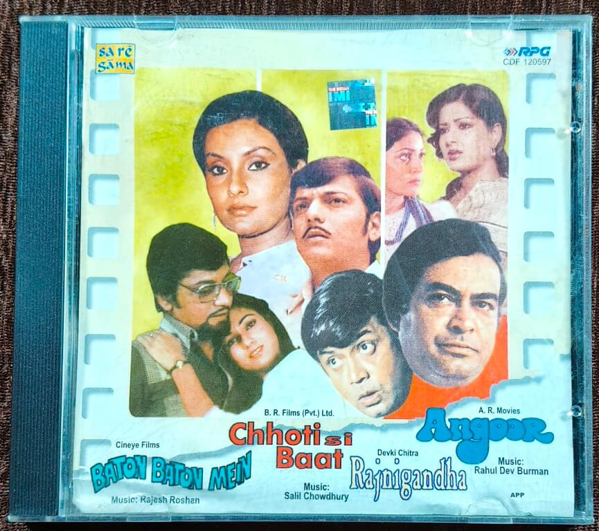 Baton Baton Mein (1979) Rajesh Roshan / Chhoti Si Baat (1975)  Salil Chowdhury / Rajnigandha (1974)  Salil Chowdhury / Angoor (1982) R. D. Burman Pre-Owned Saregama – RPG Audio CD