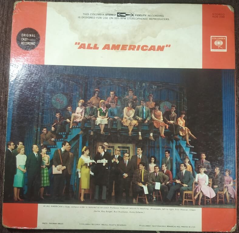 Ray Bolger, Eileen Herlie – All American - Original Cast Recording (1962) Charles Strouse Pre-Owned Vinyl, 12" Columbia LP Record