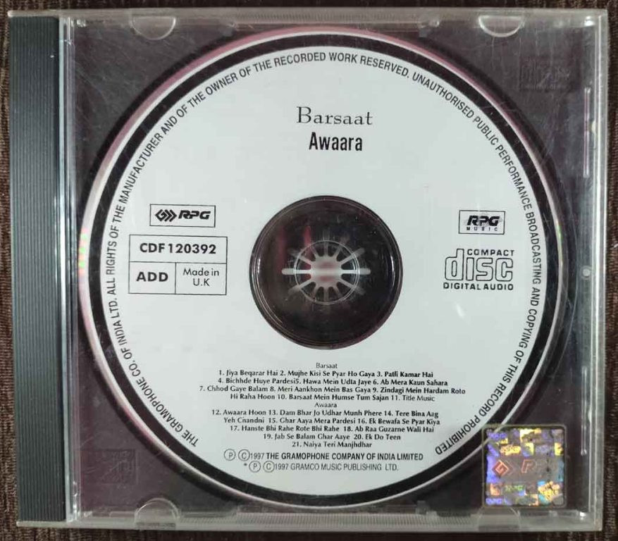 Barsaat (1949) Shankar-Jaikishan / Awaara (1951) Shankar-Jaikishan Pre-Owned Imported Audio CD