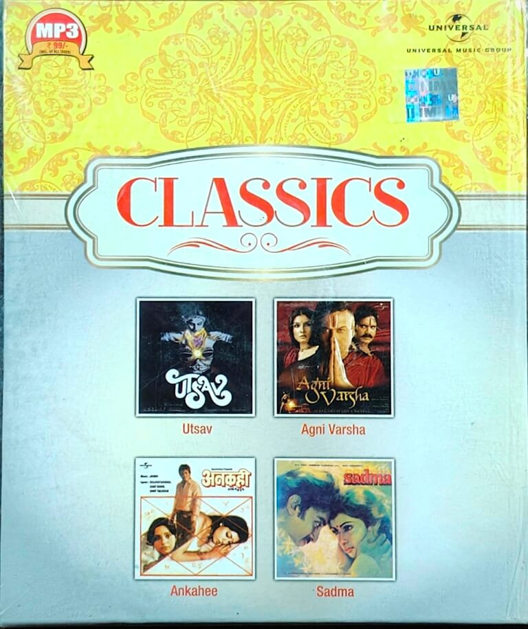 Classics - Utsav (1984) Laxmikant-Pyarelal /Agni Varsha (2002) /Ankahee (1984) Jaidev / Sadma (1983) Ilaiyaraaja Bollywood OST Pre-Owned Universal MP3 CD