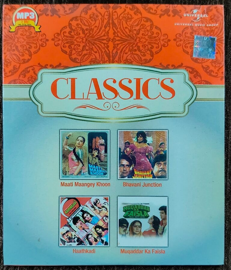 Classics - Maati Maange Khoon (1984) R. D. Burman / Bhavani Junction (1985) Bappi Lahiri /Hathkadi (1981) Bappi Lahiri /Muqaddar Ka Faisla (1986) Bappi Lahiri Pre-Owned Universal MP3 CD