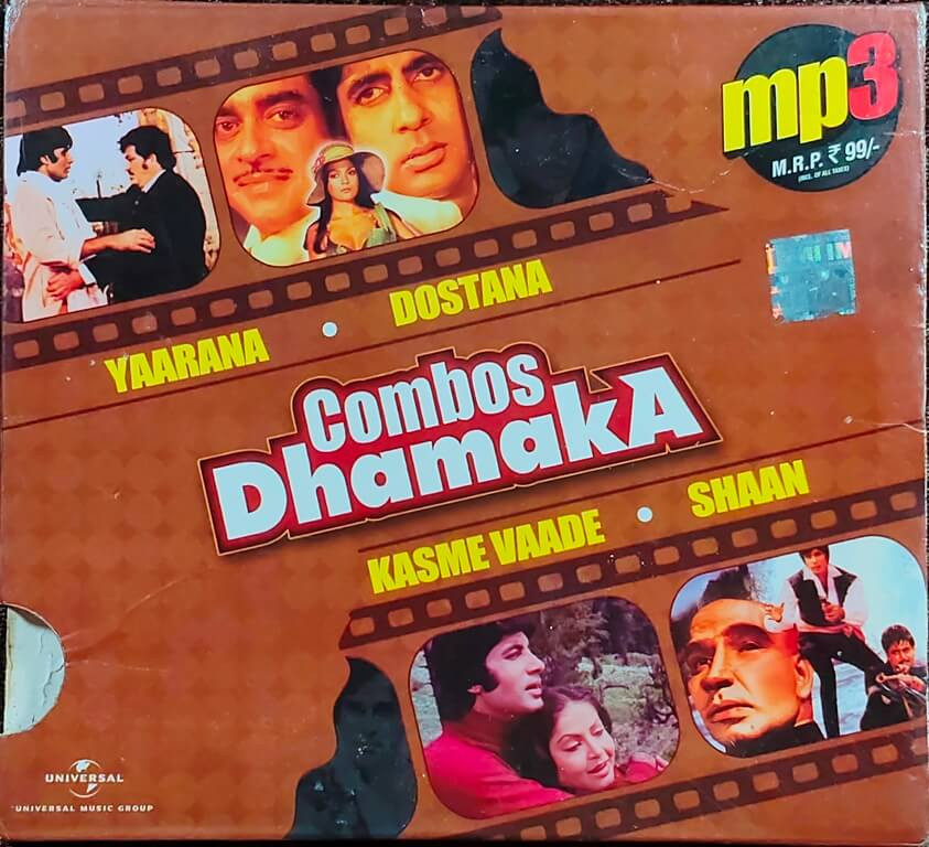 Yaarana (1980) Rajesh Roshan / Dostana (1980) Laxmikant-Pyarelal / Kasme Vaade (1977) R. D. Burman / Shaan (1980) R.D. Burman – Combos Dhamaka Pre-Owned Universal MP3 Audio CD